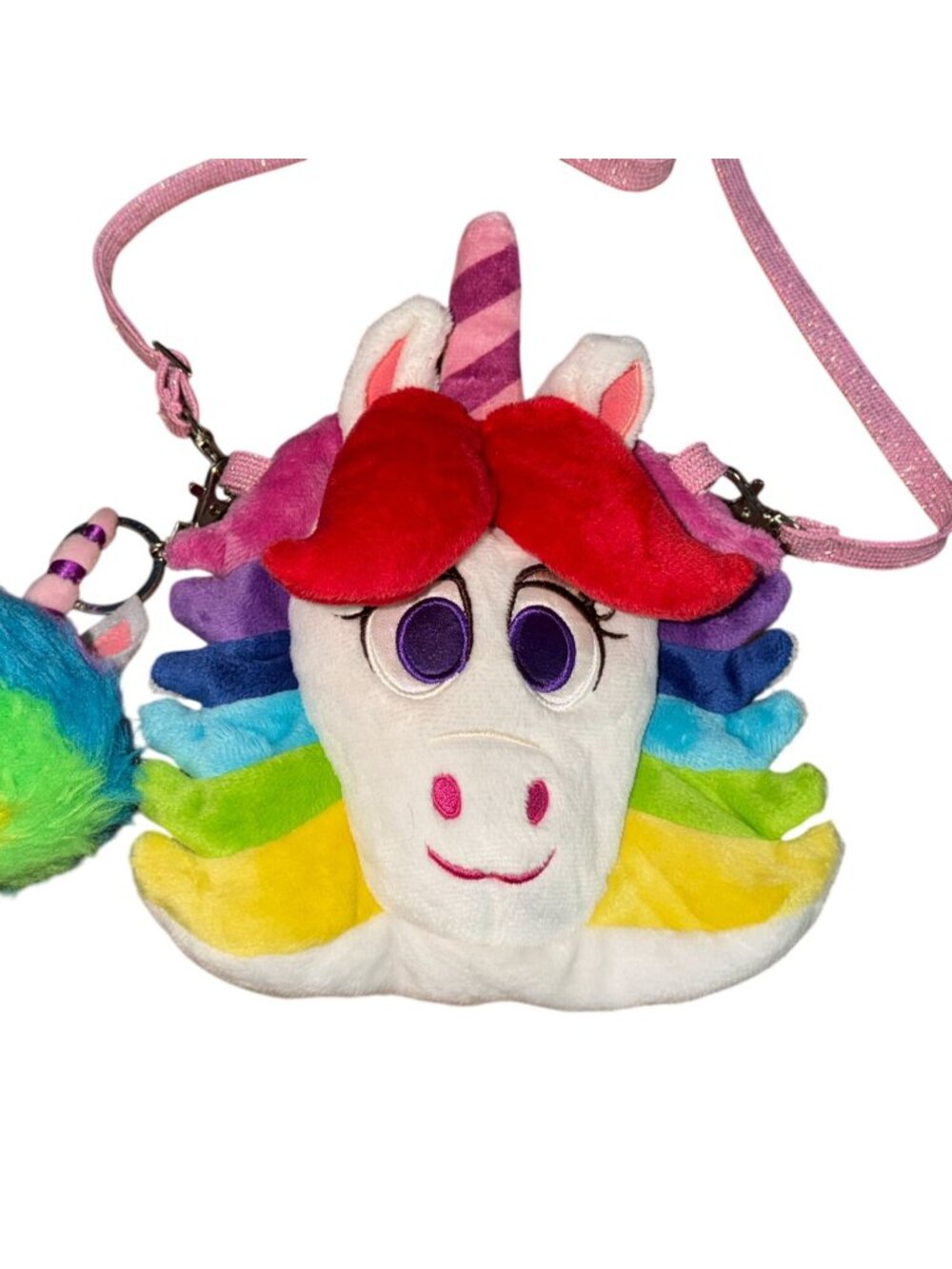 Disney Parks Inside Out Rainbow Unicorn Plush Purse W/Fluffy Charm-GUC - Picture 3 of 8